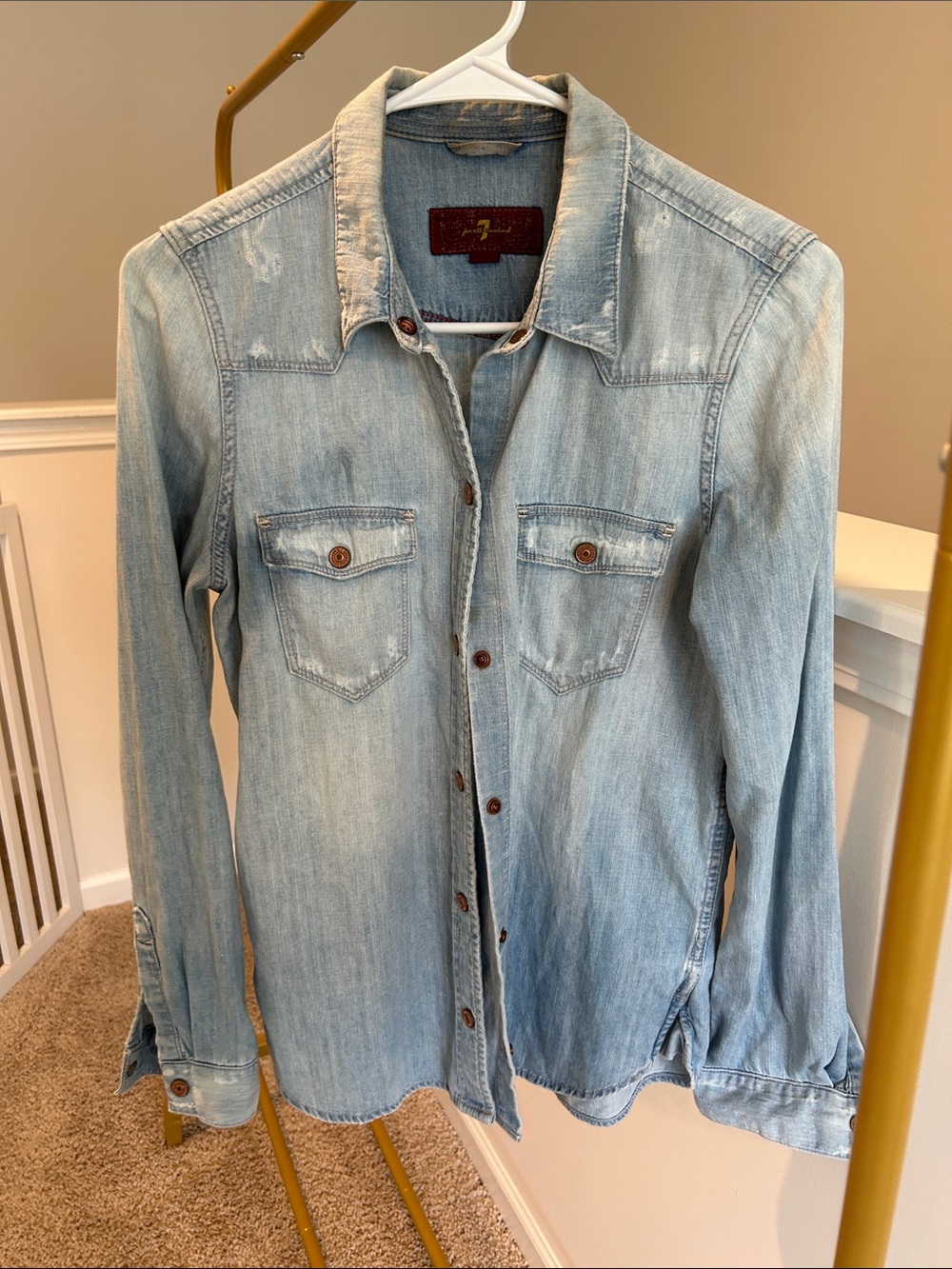 7 For All Mankind Light Wash vintage Denim Button-Up Shirt